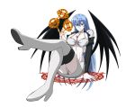 1girl akame_ga_kill! blue_eyes blue_hair boots bra demon_wings esdeath high_heels highres long_hair navel panties sitting smile solo tattooed_breast thigh-highs thigh_boots underwear white_background white_bra white_legwear white_panties wings yxyyxy 