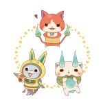  angry blush cat chestnut_mouth fangs full_body furoshiki hands_on_hips helmet jetpack jibanyan kanacho koma-san multiple_tails no_humans notched_ear open_mouth rabbit simple_background spacesuit squiggle standing star tail two_tails usapyon white_background youkai youkai_watch youkai_watch_3 