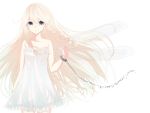 1girl blonde_hair blue_eyes braid chain dress highres ia_(vocaloid) insect_wings long_hair looking_at_viewer ren-0 single_wing solo strapless_dress twin_braids vocaloid white_dress wings 