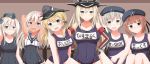  &gt;:) 6+girls :d anchor_hair_ornament bismarck_(kantai_collection) blonde_hair blue_eyes blush brown_eyes brown_hair clothes_writing collarbone covered_navel crop_top dual_persona embarrassed flower garrison_cap green_eyes grey_eyes hair_flower hair_ornament hat highres japanese_flag kantai_collection long_hair looking_at_viewer masa_masa multiple_girls name_tag one-piece_swimsuit one-piece_tan open_mouth peaked_cap prinz_eugen_(kantai_collection) ro-500_(kantai_collection) sailor_hat school_swimsuit school_uniform serafuku short_hair smile swimsuit swimsuit_under_clothes tan tanline taut_clothes taut_swimsuit u-511_(kantai_collection) z1_leberecht_maass_(kantai_collection) z3_max_schultz_(kantai_collection) 