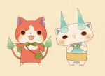  :&lt; cat coin_purse cosplay costume_switch fangs furoshiki jibanyan kanacho koma-san looking_at_viewer multiple_tails no_humans notched_ear open_mouth simple_background standing tail two_tails youkai youkai_watch youkai_watch_2 