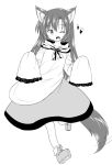  1girl ;d animal_ears dress frilled_sleeves frills heart imaizumi_kagerou kazawa_(tonzura-d) long_hair monochrome one_eye_closed open_mouth sleeves_past_wrists smile tail touhou wide_sleeves wolf_ears wolf_tail 