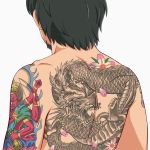 1boy black_hair from_behind ganesha highres original self-portrait shin&#039;en_(gyokuro_company) solo tattoo 