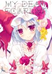  1girl blue_hair blush bow cover cover_page fang flower hat hat_bow hat_flower motomiya_mitsuki petals red_eyes remilia_scarlet rose sash solo the_embodiment_of_scarlet_devil touhou 