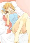  1girl bed blonde_hair cellphone kagerou_project kisaragi_momo long_hair looking_at_viewer lying phone ryou_(fallxalice) side_ponytail sketch smartphone 