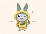  blush character_name helmet jetpack kanacho looking_at_viewer no_humans one_eye_closed rabbit simple_background solo spacesuit star usapyon youkai youkai_watch youkai_watch_3 