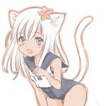  1girl amano_sakuya animal_ears bare_shoulders blonde_hair blue_eyes cat_ears cat_tail fang flower hair_flower hair_ornament kantai_collection kemonomimi_mode long_hair lowres open_mouth ro-500_(kantai_collection) school_swimsuit school_uniform serafuku solo swimsuit swimsuit_under_clothes tail 