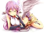  1girl artist_request book halo jibril_(no_game_no_life) low_wings midriff no_game_no_life pink_hair pixiv solo wings 