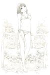  1girl barefoot bikini monochrome original short_hair sketch solo swimsuit traditional_media yoshitomi_akihito 