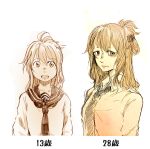  age_comparison folded_ponytail inazuma_(kantai_collection) kantai_collection long_hair necktie older school_uniform serafuku sketch uzaki_(jiro) 