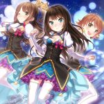  3girls brown_eyes brown_hair buntan highres honda_mio idolmaster idolmaster_cinderella_girls long_hair multiple_girls open_mouth shibuya_rin shimamura_uzuki short_hair side_ponytail smile 