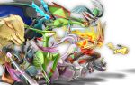  absol arcanine doublade dual_wielding flyaspring4 flygon gallade goodra highres leaning_forward levitation lucario magneton mega_blaziken mega_charizard_x mega_pokemon no_humans pikachu pokemon pokemon_(creature) pokemon_(game) rotom virizion 