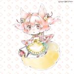  029pom 1girl :o animal_ears apron bell boots chibi dated fox_ears fox_tail hair_ornament japanese_clothes jingle_bell kimono lantern motoori_kosuzu pink_eyes pink_hair short_hair short_twintails tail touhou twintails twitter_username 