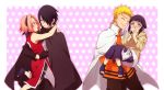  2boys 2girls black_hair blonde_hair blush carrying green_eyes haruno_sakura hyuuga_hinata multiple_boys multiple_girls naruto pink_hair princess_carry short_hair takaichi_(as121) time_paradox uchiha_sasuke uzumaki_naruto violet_eyes younger 