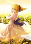  1girl ahoge blonde_hair curry_bowl dress fate/stay_night fate/unlimited_codes fate_(series) green_eyes highres ponytail saber saber_lily solo 