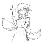  1girl alternate_costume animal_ears apron breasts character_name inubashiri_momiji looking_at_viewer monochrome short_hair signature simple_background sketch smile solo sparkle tail taurine_8000mg touhou white_background wolf_ears wolf_tail 