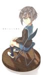  1girl brown_eyes cardigan chair grey_hair highres nagato_yuki nagato_yuki-chan_no_shoushitsu school_uniform serafuku seu_(hutotomomo) short_hair sitting suzumiya_haruhi_no_shoushitsu suzumiya_haruhi_no_yuuutsu 