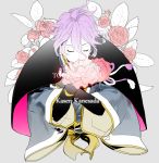  1boy character_name closed_eyes copyright_name flower japanese_clothes kasen_kanesada male_focus noppo purple_hair touken_ranbu 