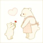  apron ayu_(mog) flower full_body giving height_difference mother&#039;s_day mother_and_child no_humans original polar_bear profile rose simple_background standing unmoving_pattern 