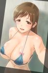  1girl artist_request bikini breasts brown_eyes brown_hair idolmaster idolmaster_cinderella_girls large_breasts long_hair nitta_minami open_mouth self_shot smile solo swimsuit 