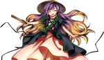  1girl blonde_hair closed_eyes dress gradient_hair harukawa_moe hat hijiri_byakuren holding jewelry long_hair multicolored_hair necklace official_art open_mouth purple_hair short_sleeves smile solo touhou urban_legend_in_limbo 