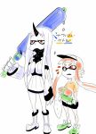 boots breasts claws cosplay detached_sleeves fangs height_difference high_collar inkling kantai_collection large_breasts long_hair open_mouth orange_hair pointy_ears seaport_hime shinkaisei-kan shoes short_hair sneakers splatoon super_soaker tentacle_hair tentacles torinitea translation_request visor_cap white_hair 