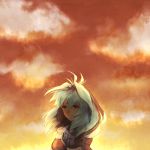  1girl dark_skin emerada_(xenogears) green_hair kutta long_hair scarf sky solo xenogears 