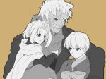  1girl 2boys billy_lee_black bow family jessiah_black kutta monochrome multiple_boys primera_black scar scarf xenogears 