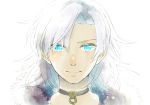  1boy alvis blue_eyes collar glowing glowing_eyes kutta silver_hair solo tan white_hair xenoblade 