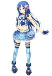  1girl absurdres amamiya_minato blue_hair gloves highres long_hair midriff original solo thigh-highs v violet_eyes 