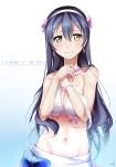  1girl blue_hair blush breasts brown_eyes highres long_hair looking_at_viewer love_live!_school_idol_project natsuiro_egao_de_1_2_jump! shiimai smile solo sonoda_umi swimsuit 
