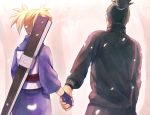  1boy 1girl black_hair blonde_hair couple fan hatomugi_(htmg_nrt) hetero holding_hands long_hair nara_shikamaru naruto petals ponytail temari 