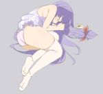  1girl artist_request ass blush breasts crescent_hair_ornament hair_ornament hair_ribbon long_hair panties patchouli_knowledge purple_hair ribbon sideboob sleeping solo thigh-highs touhou underwear very_long_hair white_legwear 
