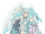  1boy 1girl blue_eyes brother_and_sister green_eyes head_wings kallian kutta melia siblings silver_hair xenoblade 