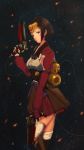  1girl bandages black_hair breasts brown_eyes gun highres holding holding_gun holding_weapon kisaragi_chiyuki koutetsujou_no_kabaneri looking_at_viewer mumei_(kabaneri) short_hair sideboob solo weapon 