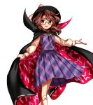  1girl bow brown_eyes brown_hair cape glasses harukawa_moe hat hat_bow long_sleeves looking_at_viewer official_art open_mouth plaid plaid_shirt plaid_skirt shirt short_hair skirt socks solo touhou twintails urban_legend_in_limbo usami_sumireko 