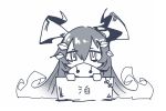  1girl anchorage_water_oni chibi commentary covered_mouth deel_(rkeg) gradient_hair horns kantai_collection long_hair looking_at_viewer multicolored_hair shinkaisei-kan sign solo translation_request very_long_hair 