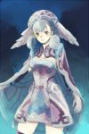  1girl blue_eyes cape curly_hair elbow_gloves gloves hat head_wings kutta melia silver_hair solo xenoblade 
