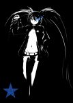  1girl black_rock_shooter black_rock_shooter_(character) blue_eyes chain glowing glowing_eye hand_in_pocket jacket jadf long_hair monochrome navel small_breasts solo twintails uneven_twintails unzipped very_long_hair 