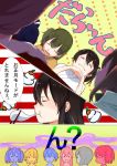  6+girls :x =_= akagi_(kantai_collection) black_hair closed_eyes commentary eating food hair_between_eyes hair_ribbon headband hiryuu_(kantai_collection) japanese_clothes kaga_(kantai_collection) kantai_collection long_hair mochi multiple_girls one_side_up ribbon ryuujou_(kantai_collection) short_hair side_ponytail souryuu_(kantai_collection) sparkle straight_hair tachikoma_(mousou_teikoku) taihou_(kantai_collection) translated twintails wagashi 