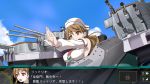  1girl armor armpits bicorne breasts brown_eyes brown_hair cannon detached_sleeves feathers gundam gundam_wing hat heavens_thunder_(byakuya-part2) highres kantai_collection large_breasts littorio_(kantai_collection) long_hair machinery necktie outstretched_arm outstretched_hand solo translated wavy_hair 