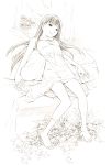  1girl barefoot long_hair monochrome original sketch solo traditional_media yoshitomi_akihito 