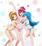  3girls aino_megumi bikini blue_eyes blue_hair brown_eyes brown_hair happinesscharge_precure! hug kinfuji long_hair multiple_girls oomori_yuuko pink_eyes pink_hair ponytail precure shirayuki_hime short_hair swimsuit 