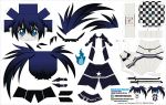  1girl absurdres artist_name bikini black_rock_shooter black_rock_shooter_(character) blue_eyes blue_fire blue_hair character_name chibi el_joey fire gloves glowing glowing_eye highres long_hair pale_skin paper_cut-out papercraft solo swimsuit sword twintails watermark weapon web_address 
