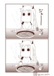  (o)_(o) comic commentary cosplay glass highres horns kantai_collection long_hair mittens monochrome moomin muppo northern_ocean_hime northern_ocean_hime_(cosplay) sazanami_konami shinkaisei-kan silent_comic simple_background twitter_username yakiniku 