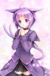  1girl ahoge animal_ears black_legwear espeon facial_mark forehead_mark highres looking_at_viewer personification pokemon purple_clothes purple_hair solo tagme thighs tied_sleeves violet_eyes yuitsuki1206 