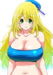  1girl atago_(kantai_collection) bare_shoulders beret blonde_hair breasts green_eyes hat kantai_collection large_breasts looking_at_viewer navel perepere-kun smile solo tubetop upper_body 