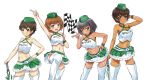  4girls black_hair blue_eyes brown_eyes brown_hair checkered checkered_flag garrison_cap girls_und_panzer green_eyes hat highres hoshino_(girls_und_panzer) midriff multiple_girls nakajima_(girls_und_panzer) racequeen short_hair solokov_(okb-999) suzuki_(girls_und_panzer) thigh-highs tsuchiya_(girls_und_panzer) umbrella 