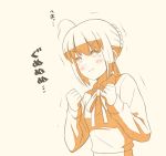  1girl ahoge blush closed_eyes comic commentary fate/stay_night fate_(series) monochrome orange_(color) saber simple_background solo translation_request tsukumo 