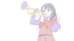  1girl black_hair hibike!_euphonium instrument kousaka_reina long_hair nagisa_kurousagi school_uniform serafuku sketch solo trumpet 